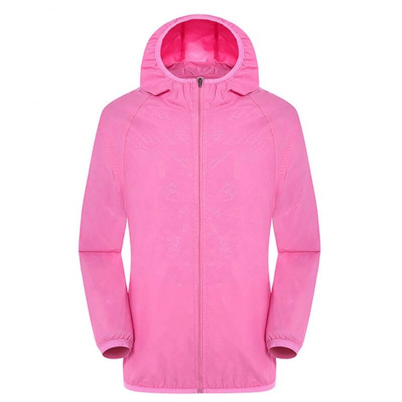 Men's pink reflective quick dry windbreaker with hood, lightweight and waterproof cycling jacket SF0159, ideal for harsh weather.